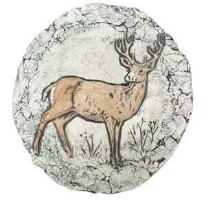Shapes of Clay Round Deer Hand Painted Tile Rustic Mt St Helens Ash Decor
